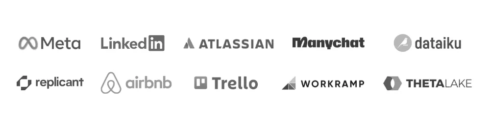 True Clarity Logos, Meta, linkedin airbnb,atlasian, workramp, theta lake, dataiku, manychat