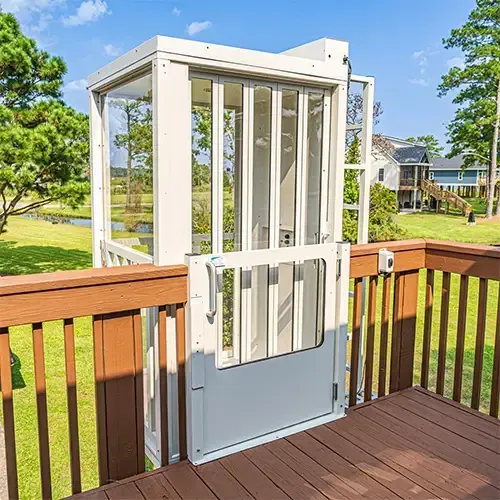 Weatherproof outdoor elevators installed on decks or patios. Durable residential lifts for sale with expert local installation near you.