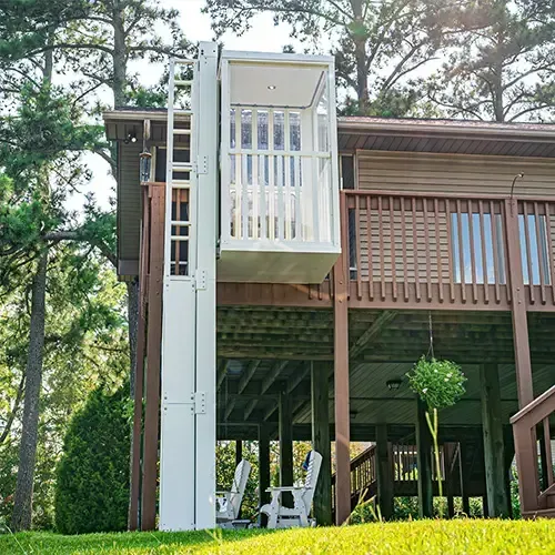 Weatherproof outdoor elevators installed on decks or patios. Durable residential lifts for sale with expert local installation near you.