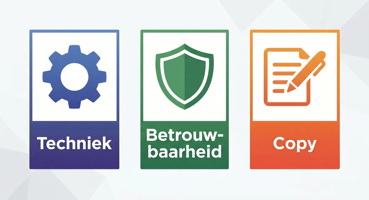 GEO pijlers techniek, betrouwbaarheid en Copy