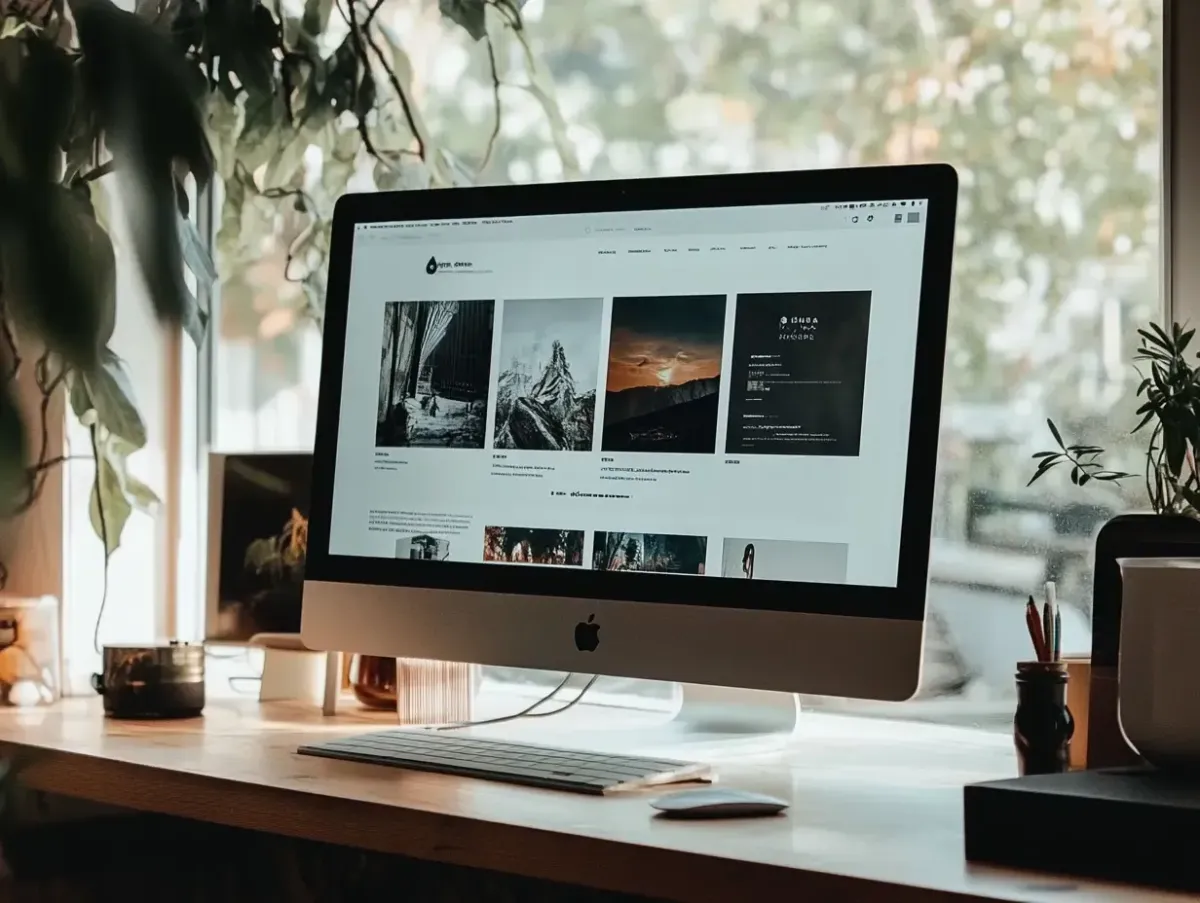 Desktop screen showcasing a clean, modern website design mock-up with a prominent header, navigation menu, and content blocks.