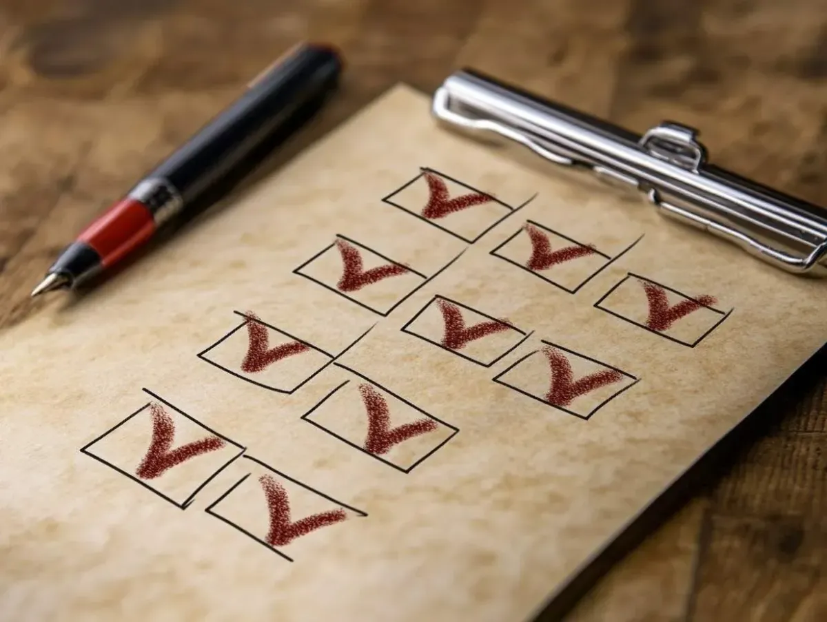 Checklist board with all tasks marked complete.