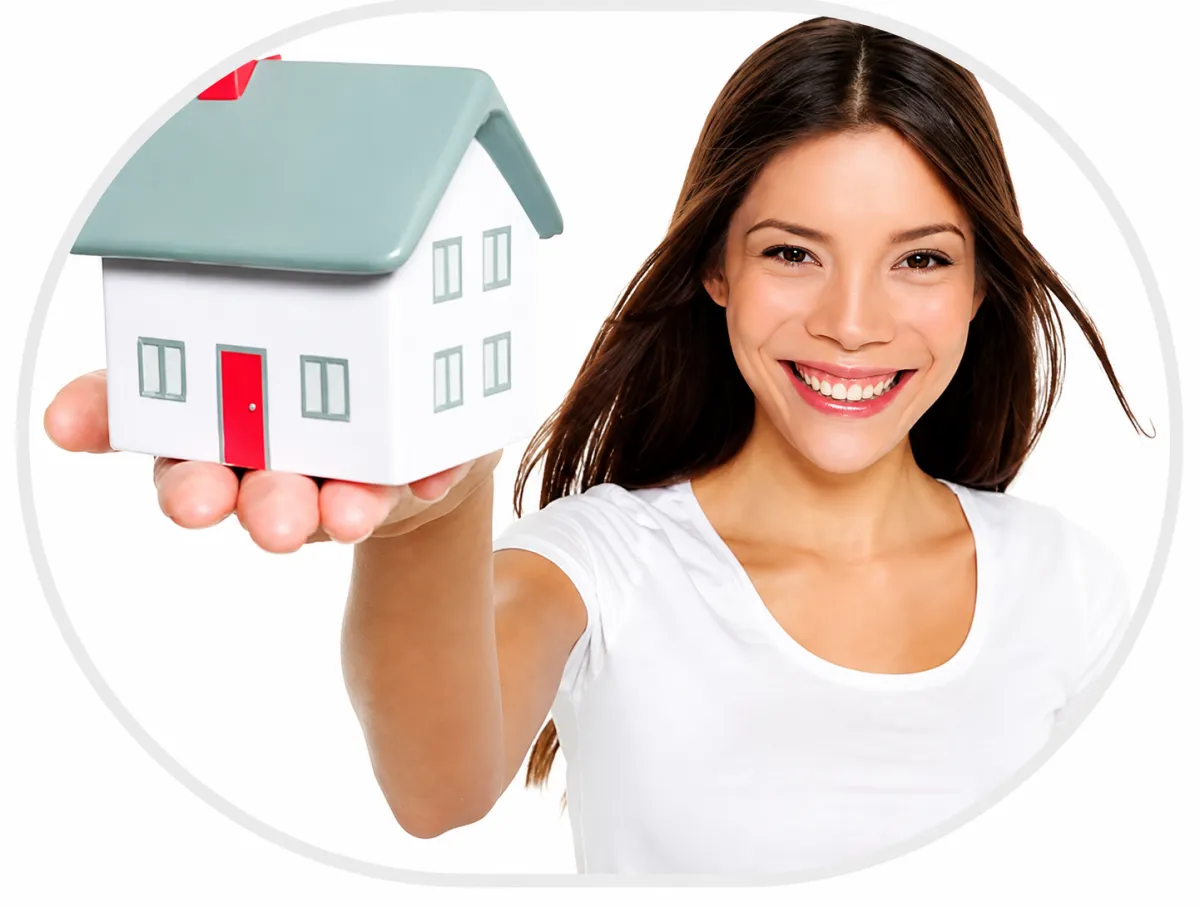 Woman holding a small house