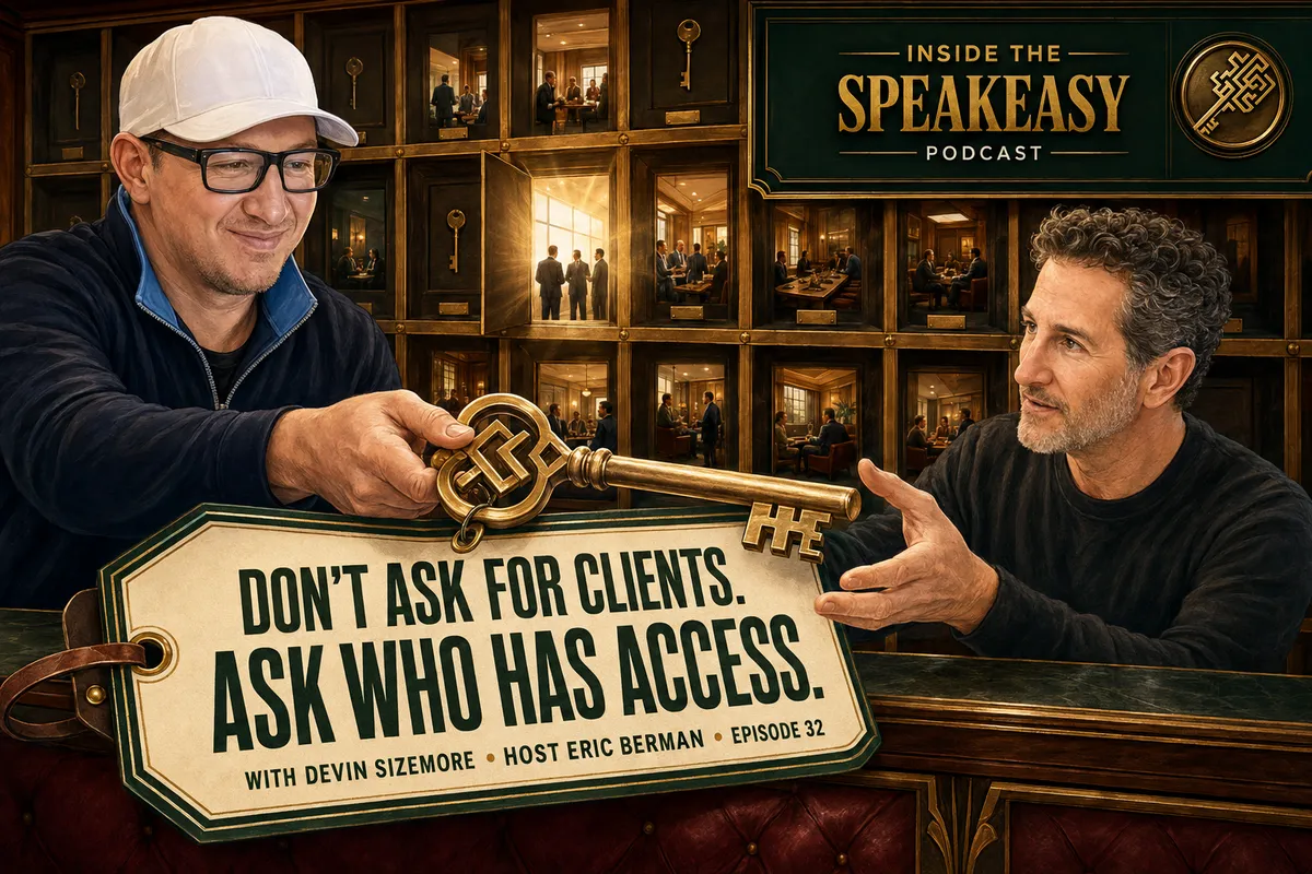 Devin Sizemore discussing strategic networking and referral partnerships on the Speakeasy Podcast
