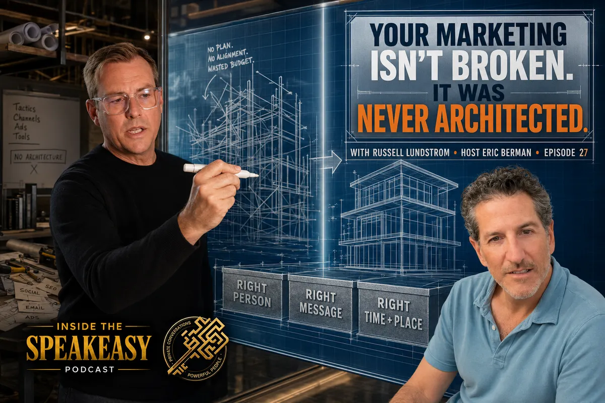 Russell Lundstrom discussing the Master Marketing Equation and marketing plans on the Speakeasy Podcast