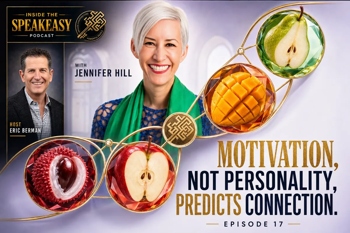 Jennifer Hill discussing motivation-based matching and human connection on the Speakeasy Podcast