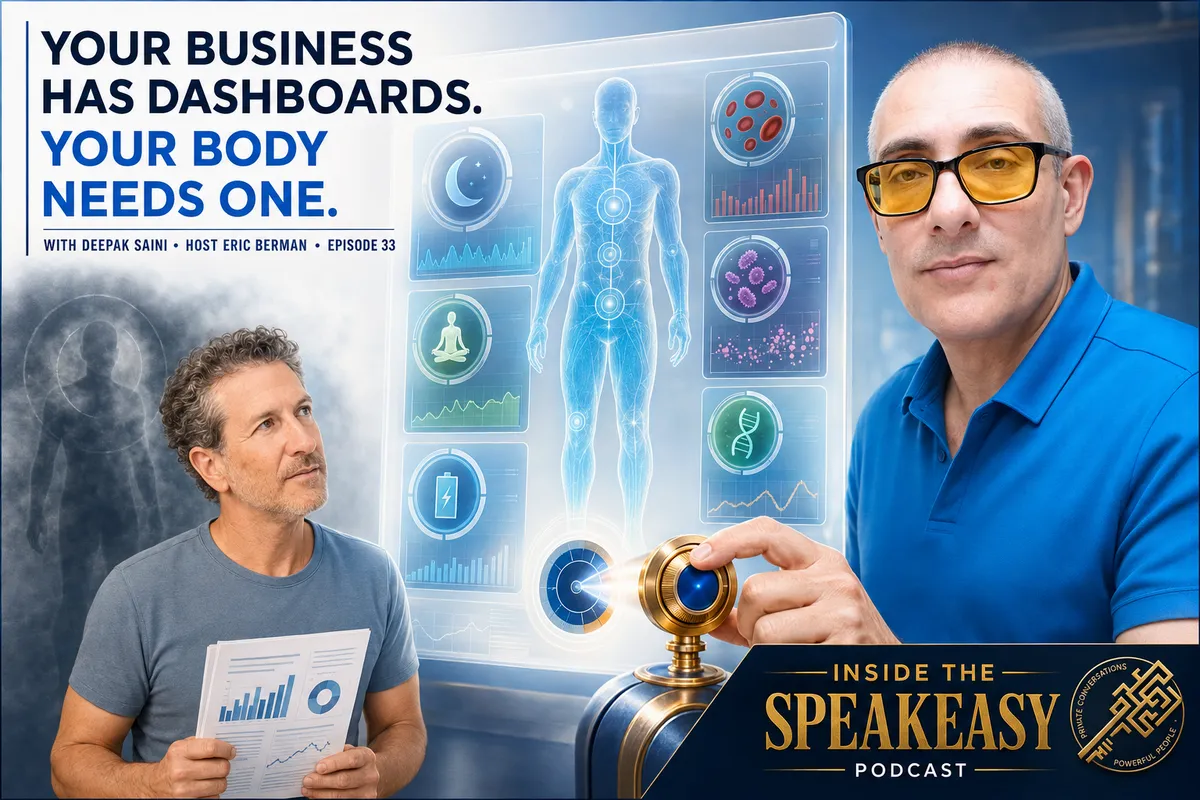 Deepak Saini discussing health testing, sleep tracking, and longevity habits for entrepreneurs on the Speakeasy Podcast