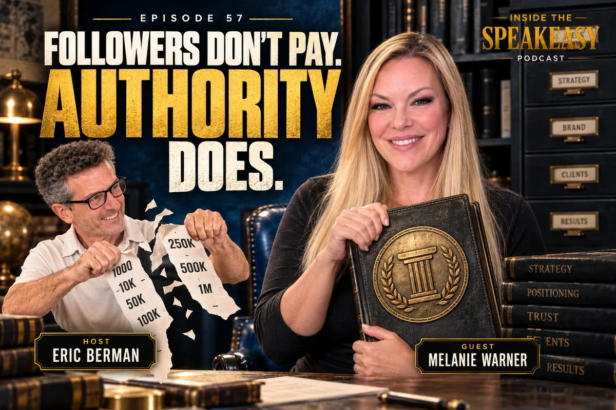 Melanie Warner discussing how a book and a book funnel build business authority on the Speakeasy Podcast