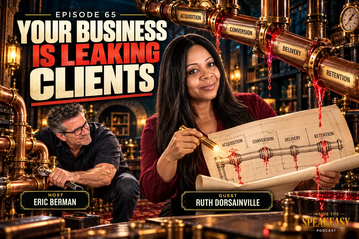 Ruth Dorsainville discussing how to find and fix revenue leaks in a business on the Speakeasy Podcast