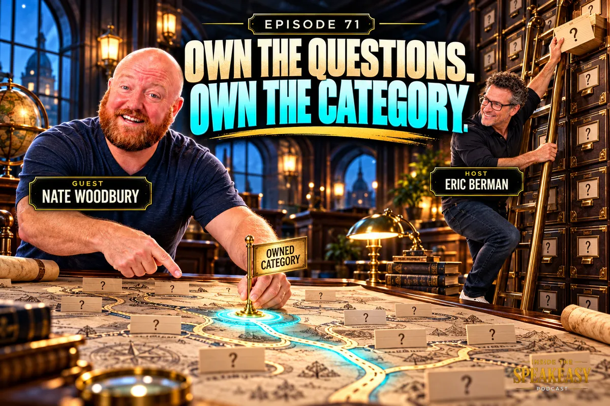 Nate Woodbury discussing owning a category on YouTube with question-based search content on the Speakeasy Podcast