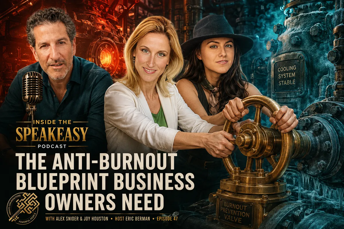 Joy Houston and Alex Snider discussing burnout, delegation, and scaling systems on the Speakeasy Podcast