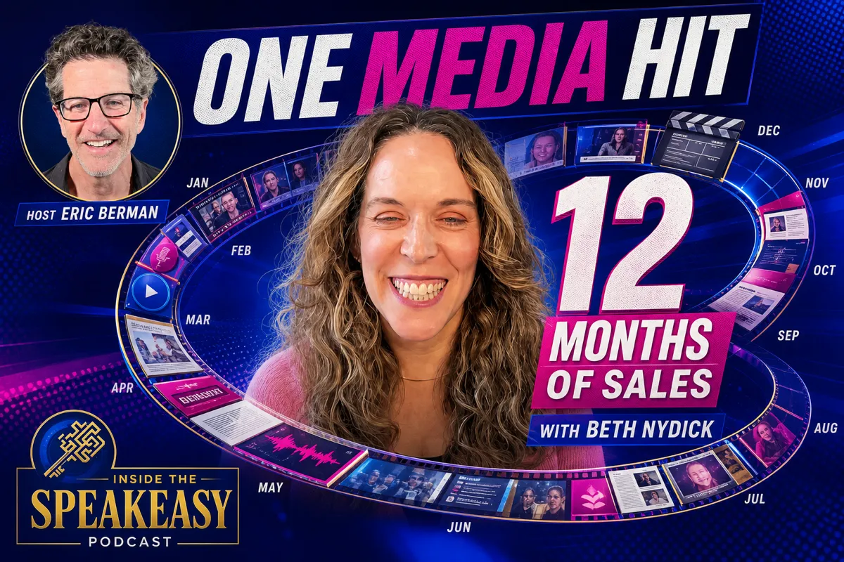 Beth Nydick discussing how to turn media appearances into revenue on the Speakeasy Podcast