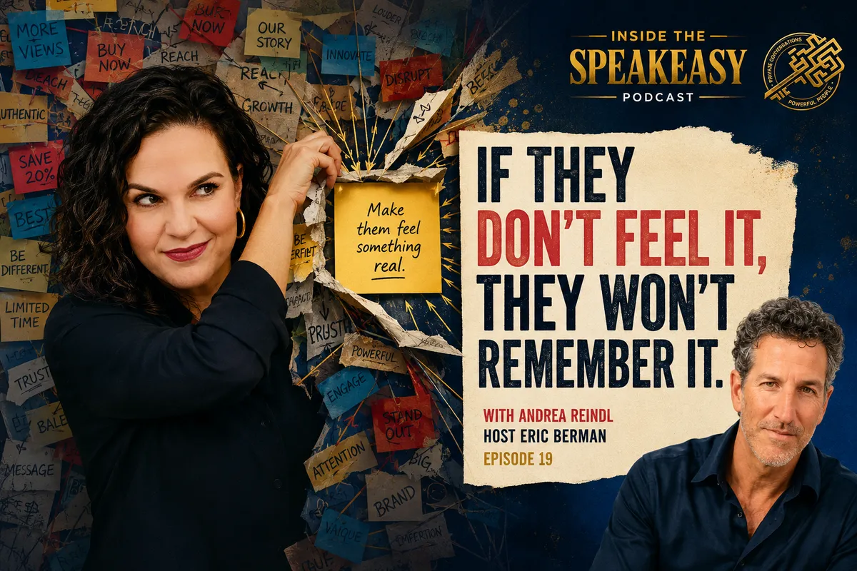 Andrea Reindl discussing the psychology of memorable branding on the Speakeasy Podcast