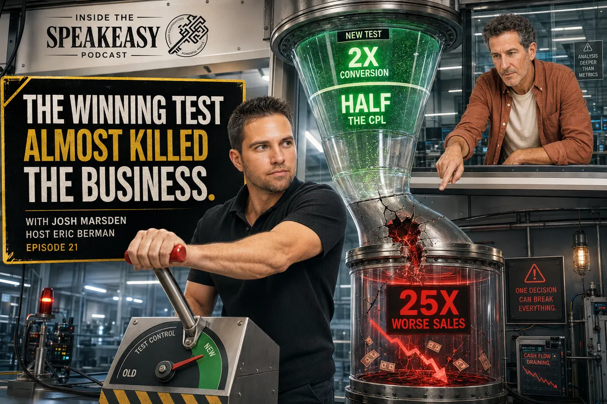 Josh Marsden discussing e-commerce acquisitions, the ARM5 formula, and a costly lead magnet test on the Speakeasy Podcast