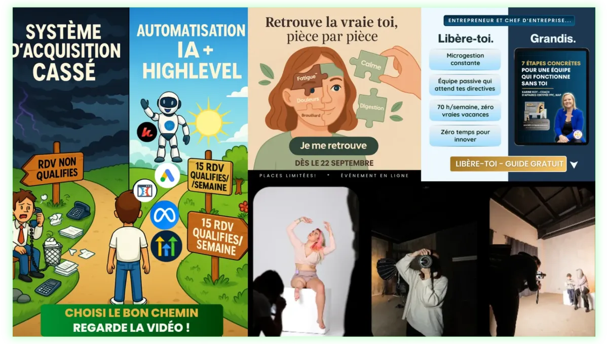 Création de contenu publicitaire visuel, vidéo et IA pour funnels et campagnes digitales