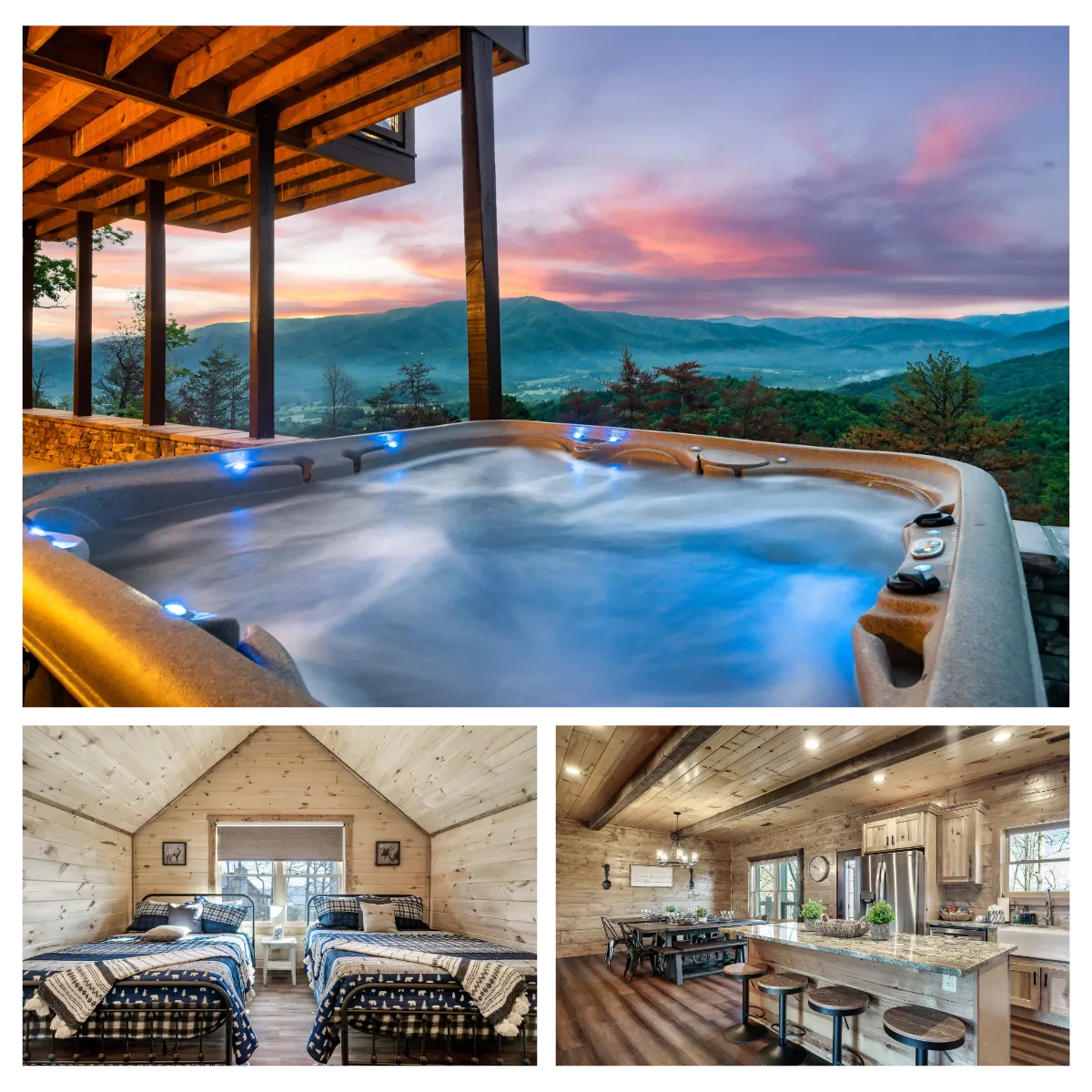 Experience the ultimate getaway at Emerald View Escape, where entertainment meets comfort across nearly 5000 square feet. From game-packed top floors to cozy theater rooms, chef's dream kitchens, and mountain-view decks, it's the perfect spot for up to 16 guests to relax and have fun in the Smoky Mountains.