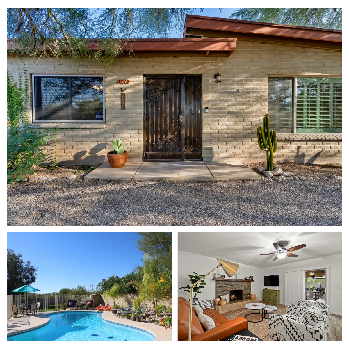 Experience relaxation and adventure at Lucky Lemmon Retreat, nestled in the tranquil Sonoran Desert, offering a heated pool, outdoor activities, cozy firepits, and easy access to dining, shopping, Mt. Lemmon, and Saguaro National Park.