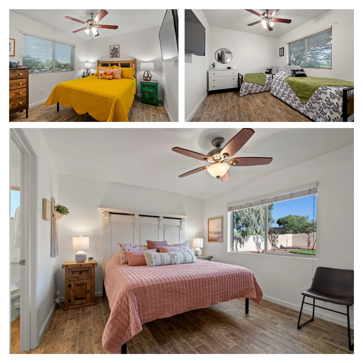 Stay at Lucky Lemmon Retreat with cozy sleeping options: Bedroom 1 has a King Bed, Bedroom 2 has a Queen Bed, Bedroom 3 has 2 Twin Beds & Trundle, Bedroom 4 has a Sofa Bed, and there's an Air Mattress available.