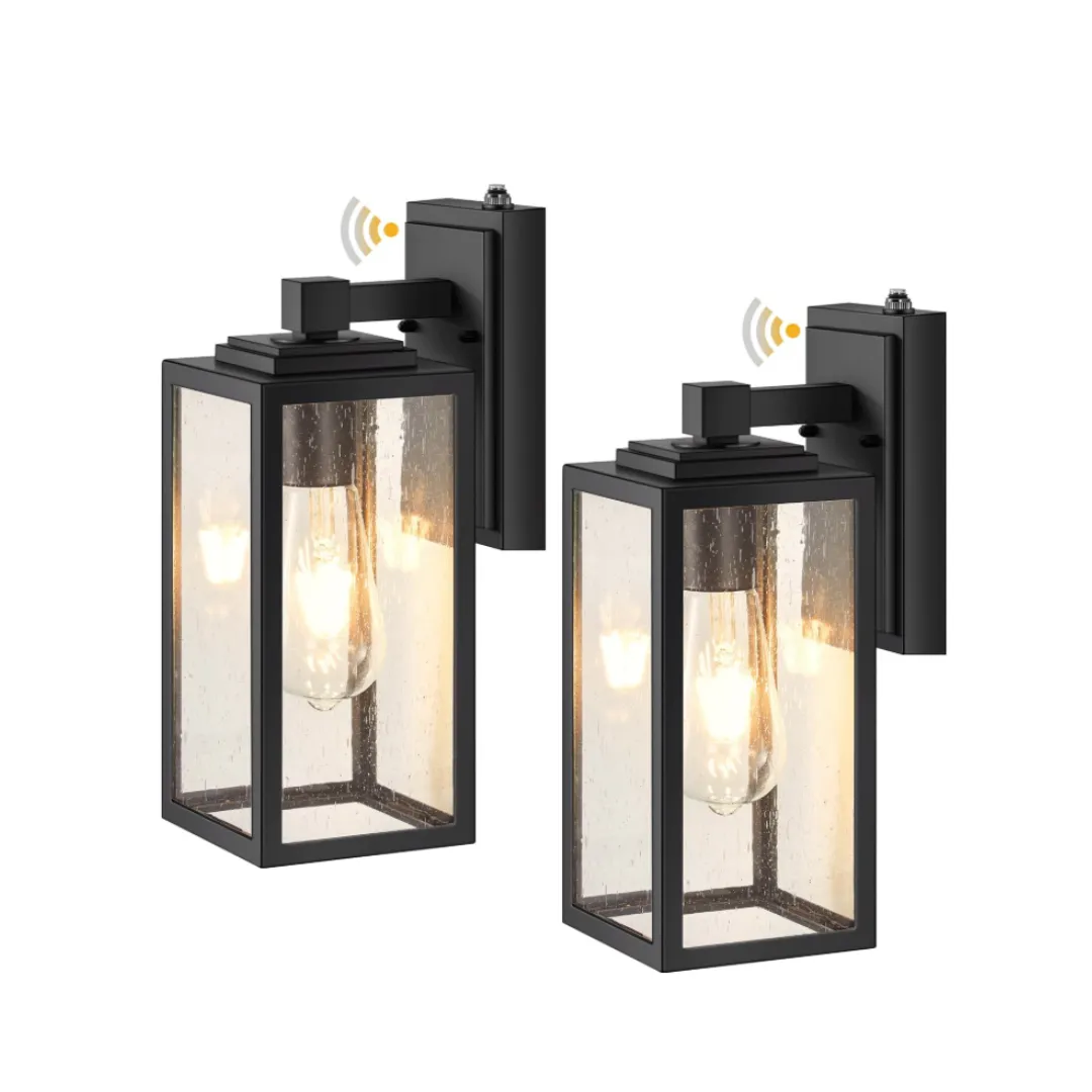 2 Pack Duskto awn Sensor Outdoor Wall Lighting, Back Extirior light fixture wall with tempered seeded glass