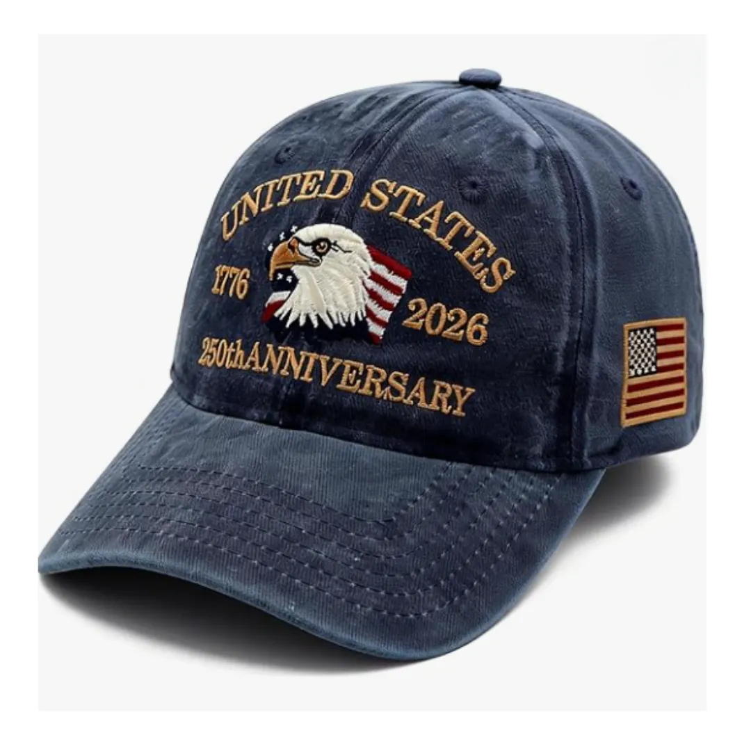 250th Anniversary USA Hat 1776 to 2026 Adjustae Americn Vintage Embroidered Eagle Navy blue baseball cap