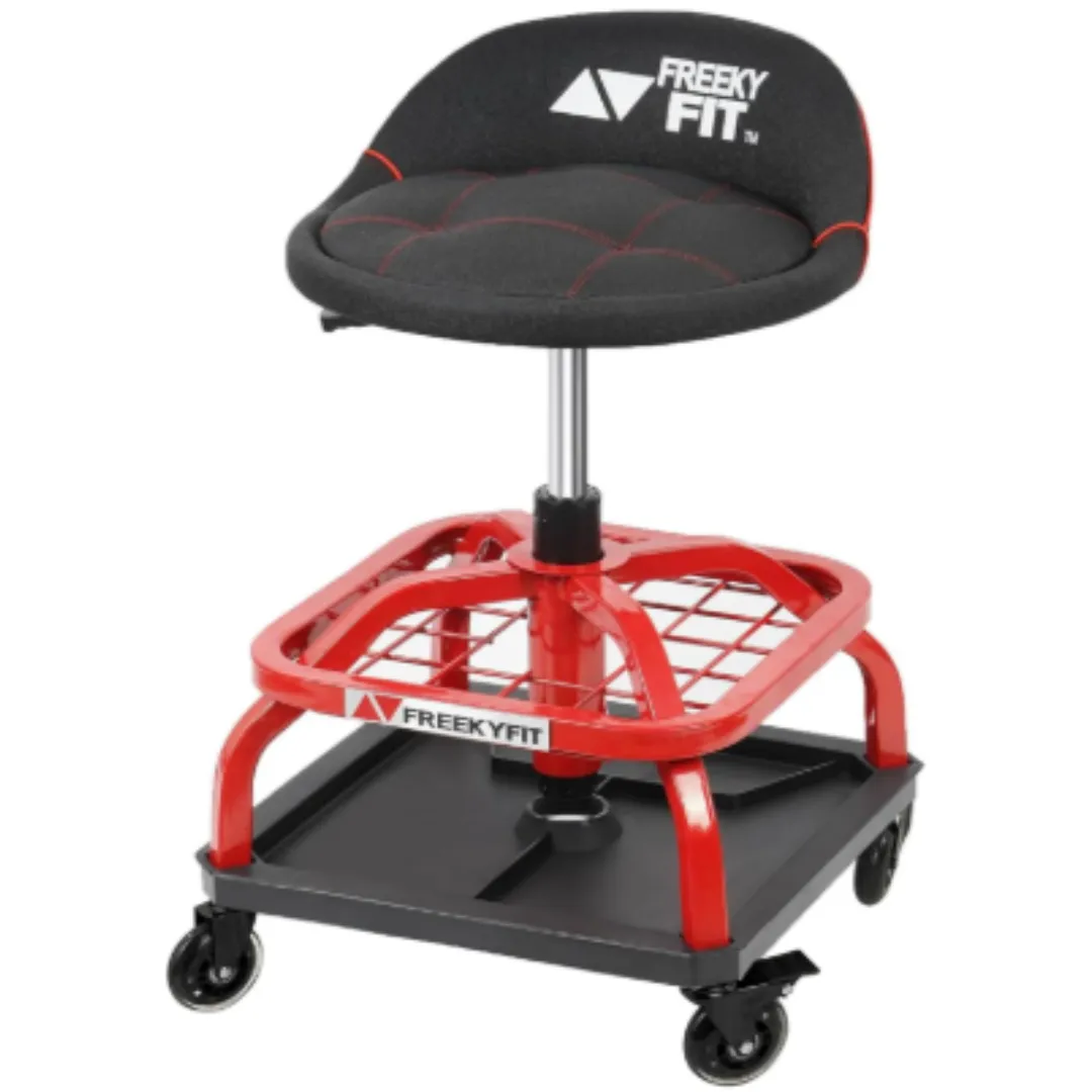 Rolling Shop Stool with Wheels, Garage Wok Mchanic Stool with Backrest