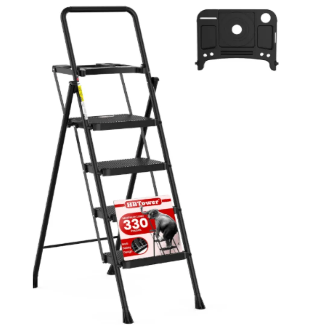 Step ladder, folding step stool with wide ani slip pedal