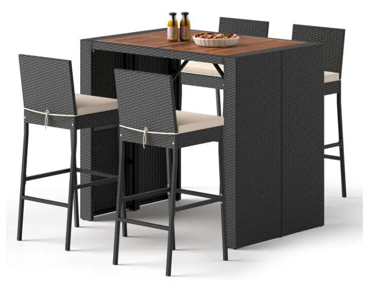Outdoor Bar Set, Wicker Rattan Ba Height Dining Table