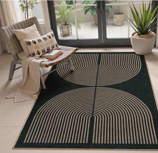 Lahome Modern Rainbow Easy Jute 4x6 Rug, Outdoor Patio Rug for Living Room Washable Black Carpet for Bedroom, Contemporary Non Slip Non Shedding Floor Carpet for Office Backyard