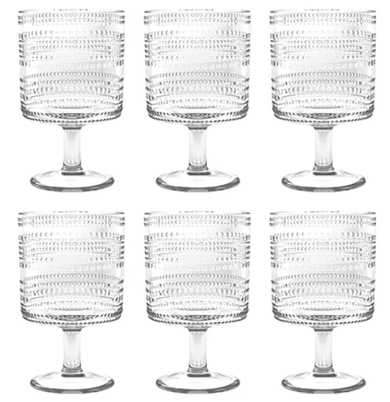 Beaded 14 oz Durable Acrylic Wine Glasses, Shatter-Resistant and Dishwasher-Safe Indoor/Outdoor Drinkware, Glass for Wine, Sangria, and Spritzers - Clear - Set of 6