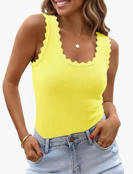Womens Ribbed Knit Tank Top Summer Sleeveless Square Neck Casual Basic Slimming Sweater Vest Tops