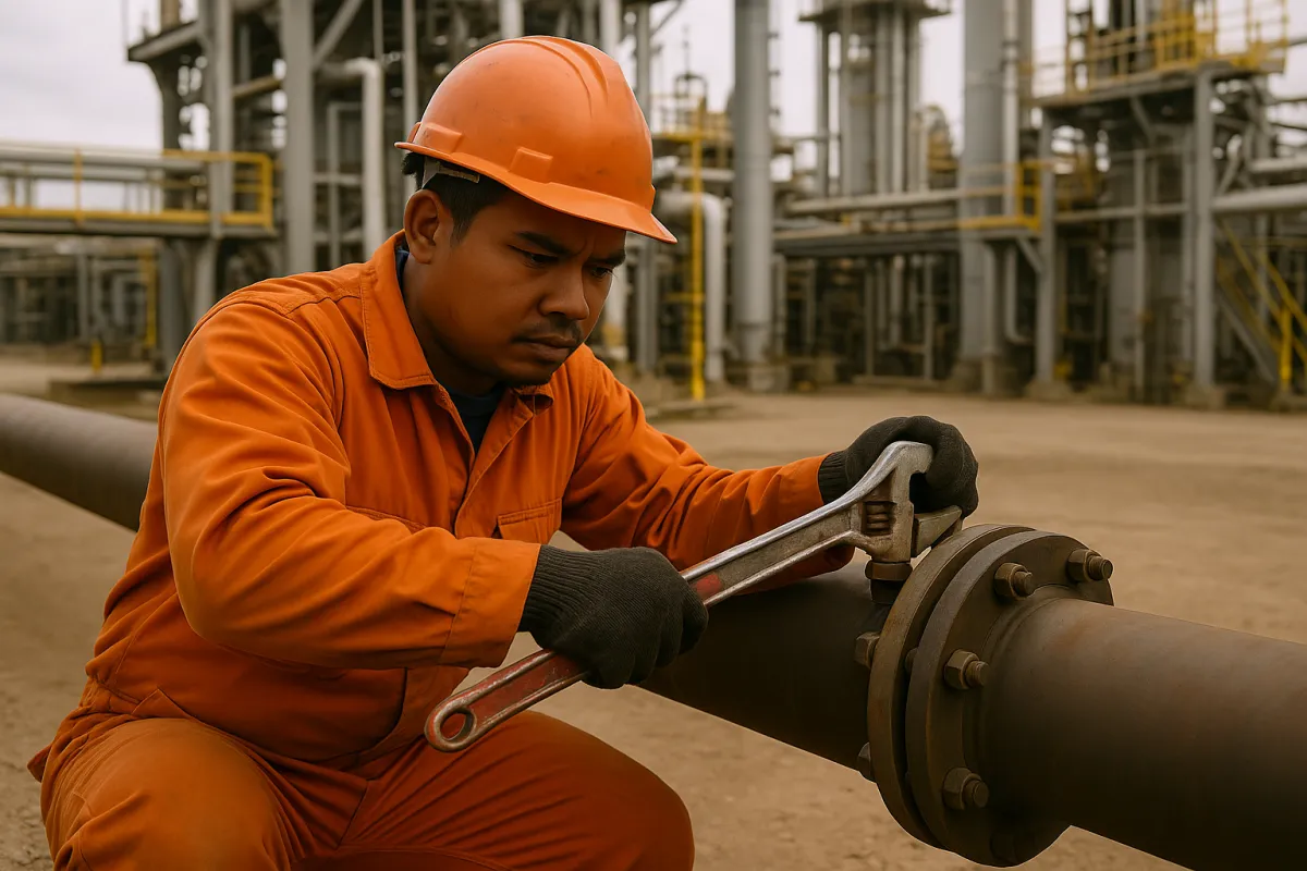 Tenaga kerja Pipe Fitter menjalankan pemasangan dan penyelenggaraan paip di pelantar minyak Malaysia, sektor berimpak tinggi