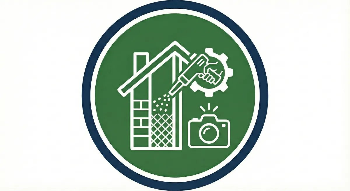 Minimal icon illustration of a clipboard with a checklist, a solar panel, and a wind turbine on a green gradient background