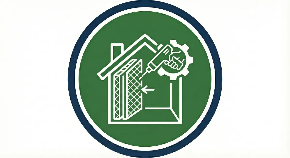 Minimal icon illustration of a clipboard with a checklist, a solar panel, and a wind turbine on a green gradient background