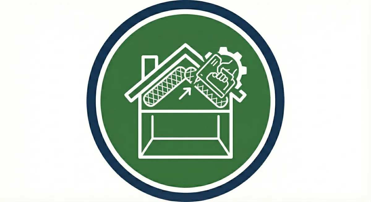 Minimal icon illustration of a clipboard with a checklist, a solar panel, and a wind turbine on a green gradient background