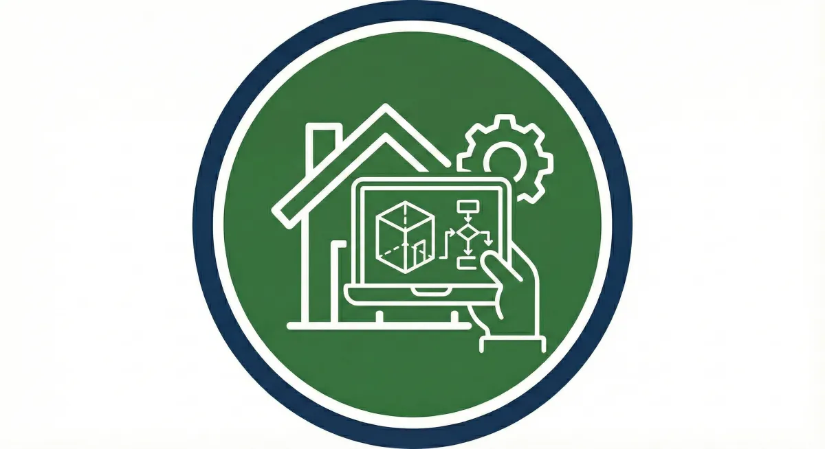 Minimal icon illustration of a clipboard with a checklist, a solar panel, and a wind turbine on a green gradient background