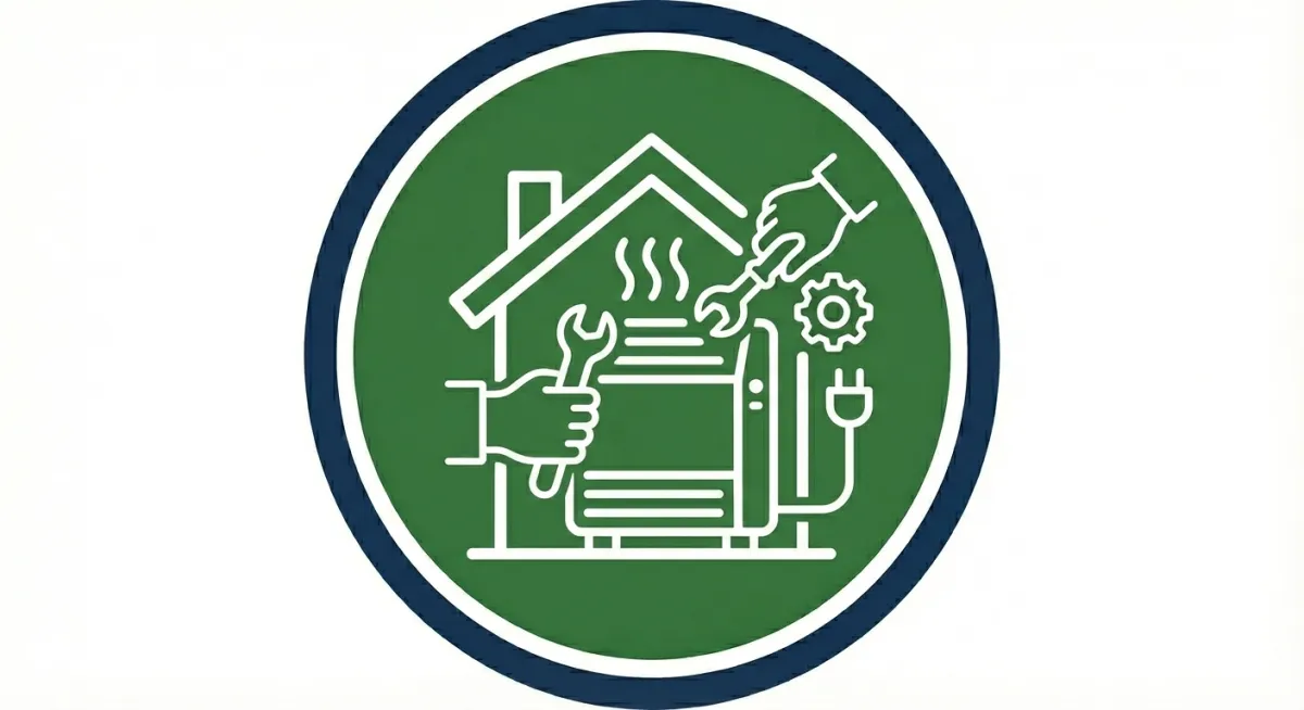 Minimal icon illustration of a clipboard with a checklist, a solar panel, and a wind turbine on a green gradient background