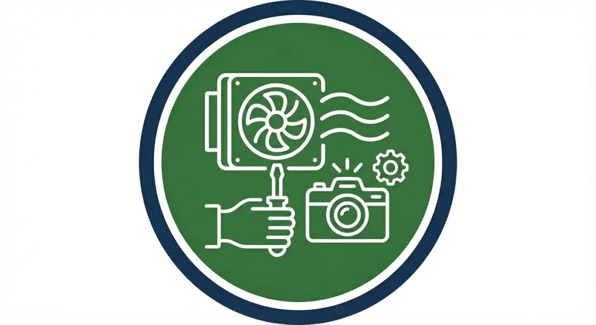 Minimal icon illustration of a clipboard with a checklist, a solar panel, and a wind turbine on a green gradient background