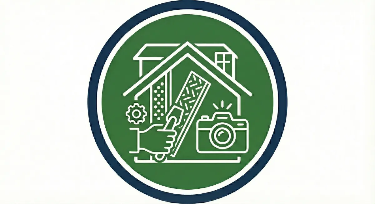 Minimal icon illustration of a clipboard with a checklist, a solar panel, and a wind turbine on a green gradient background