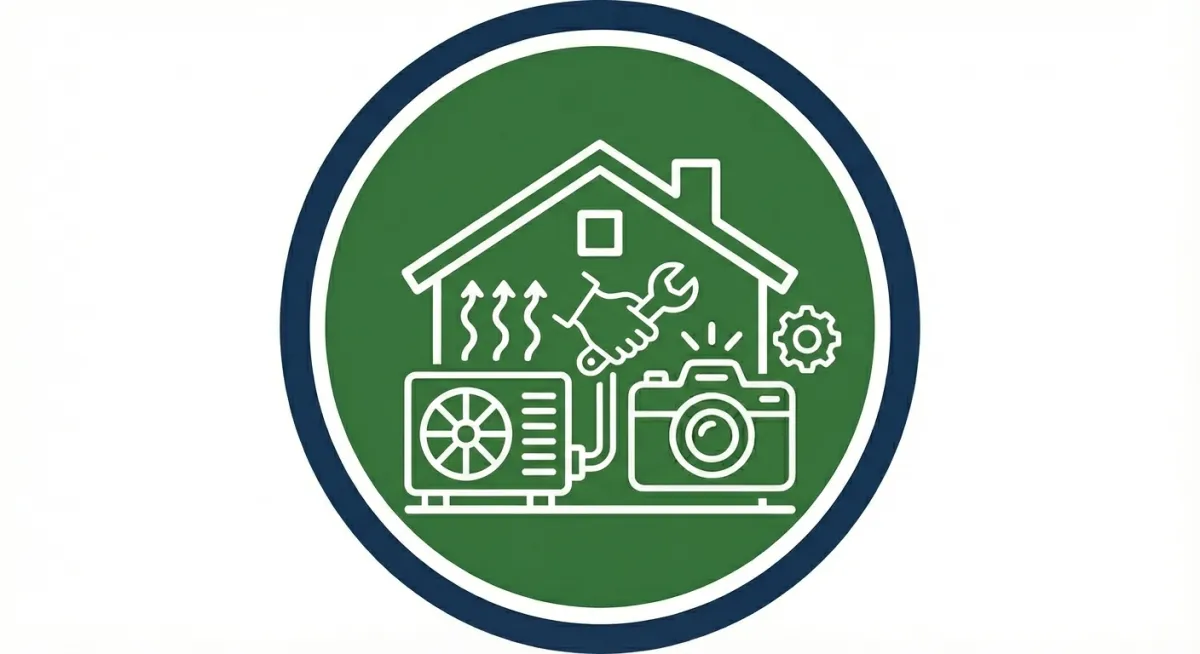 Minimal icon illustration of a clipboard with a checklist, a solar panel, and a wind turbine on a green gradient background