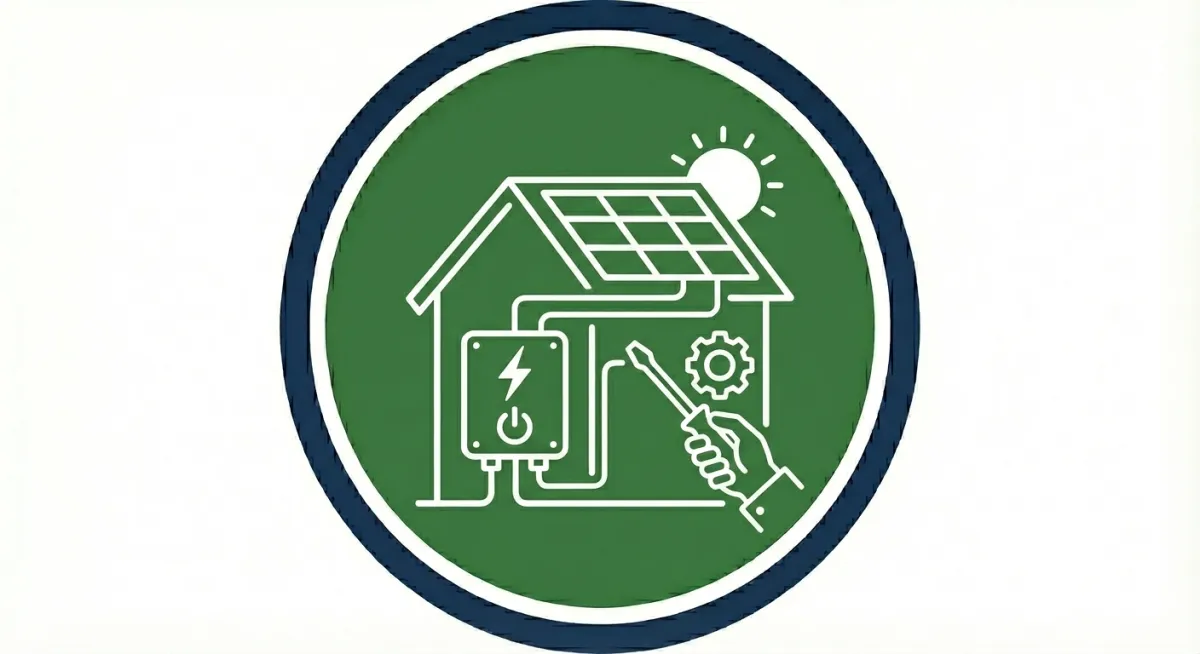 Minimal icon illustration of a clipboard with a checklist, a solar panel, and a wind turbine on a green gradient background