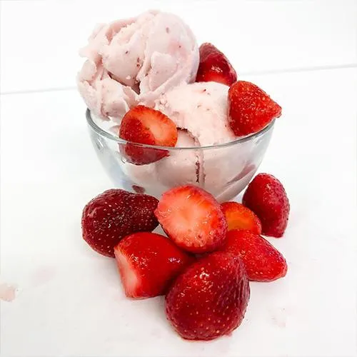 Homemade strawberry ice cream at The Green Cow Creamery