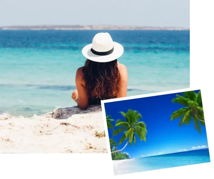Premium $100 hotel savings card reward on a tropical background