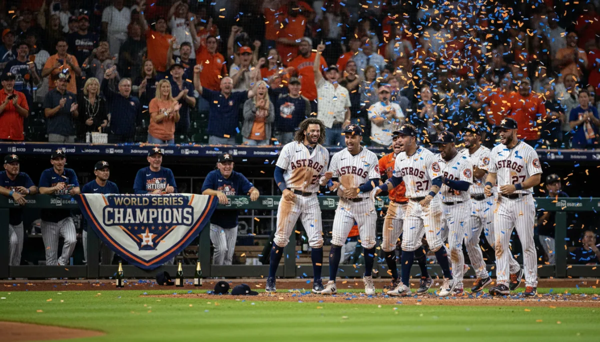 The Astros celebrate taking sole possession of first place
