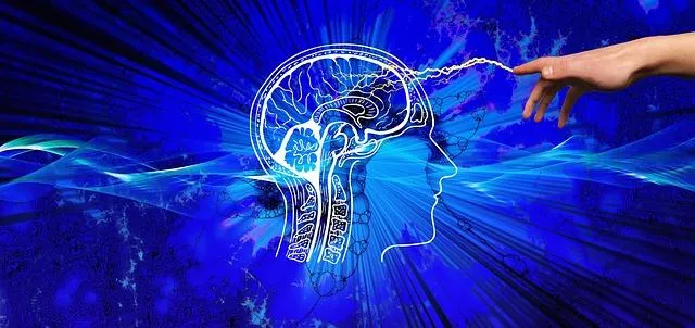 Hypnosis meets science — brain graphic with finger touch