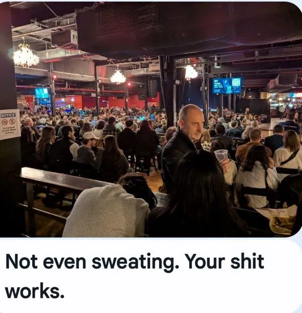 A crowded night club sent by a client who had just been cured of fear of crowds