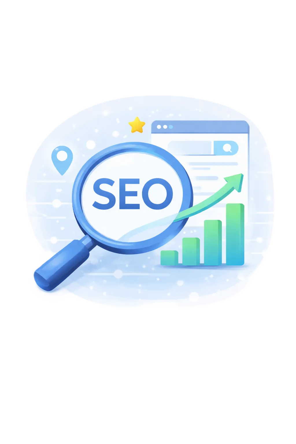 SEO illustration showing search optimization and website growth