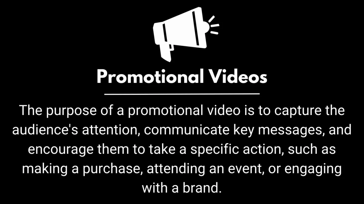 The purpose of a promotional video is to capture the audience's attention, communicate key messages, and encourage them to take a specific action, such as making a purchase, attending an event, or engaging with a brand.