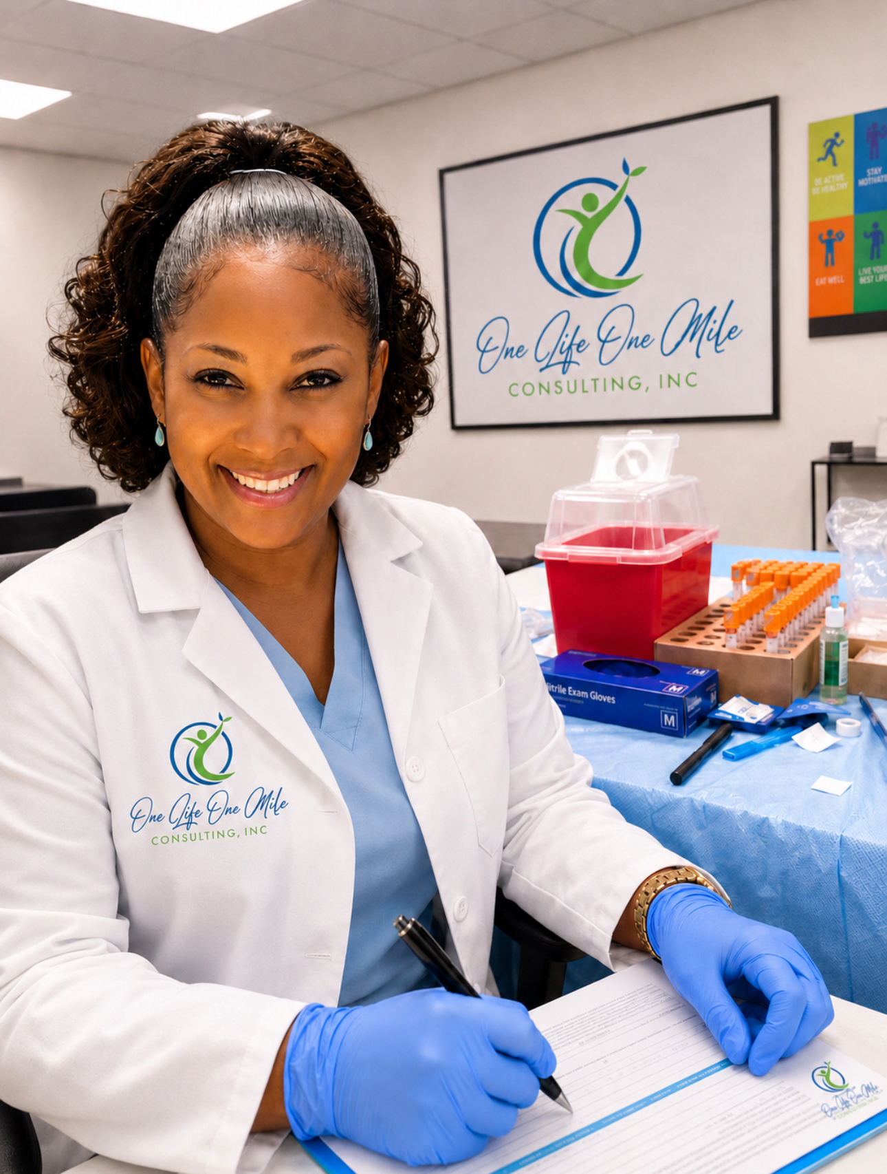 Healthcare professionals collaborating in a clinical setting supporting mobile preventive health screenings and workplace wellness programs.