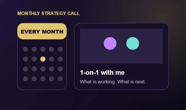 Monthly calendar with one day marked next to a one-on-one strategy call card