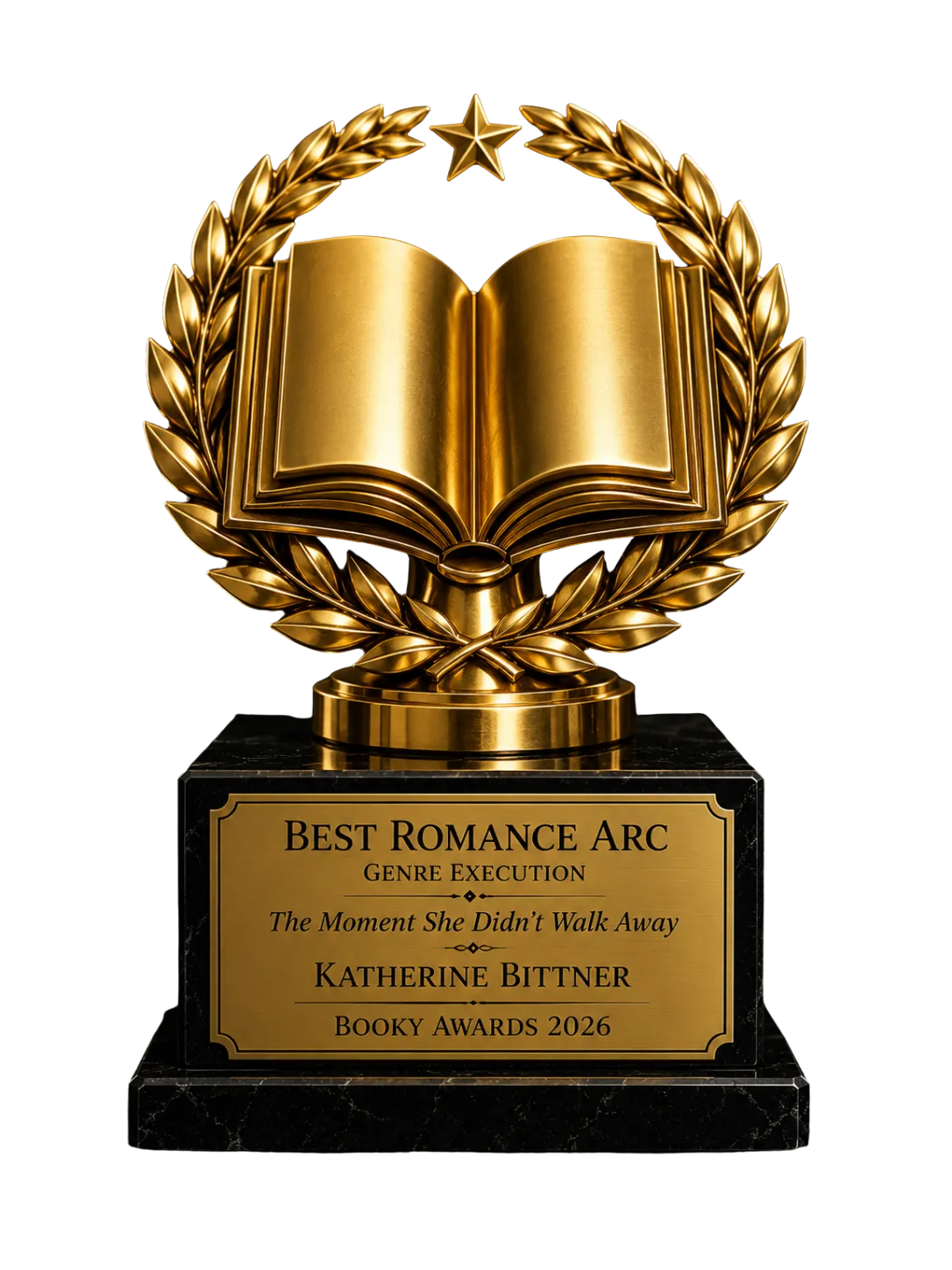 The Moment She Didn't Walk Away by Katherine Bittner received the Booky Award for Best Romance Arc, recognizing the novel's emotionally layered journey of trust, transformation, and connection.